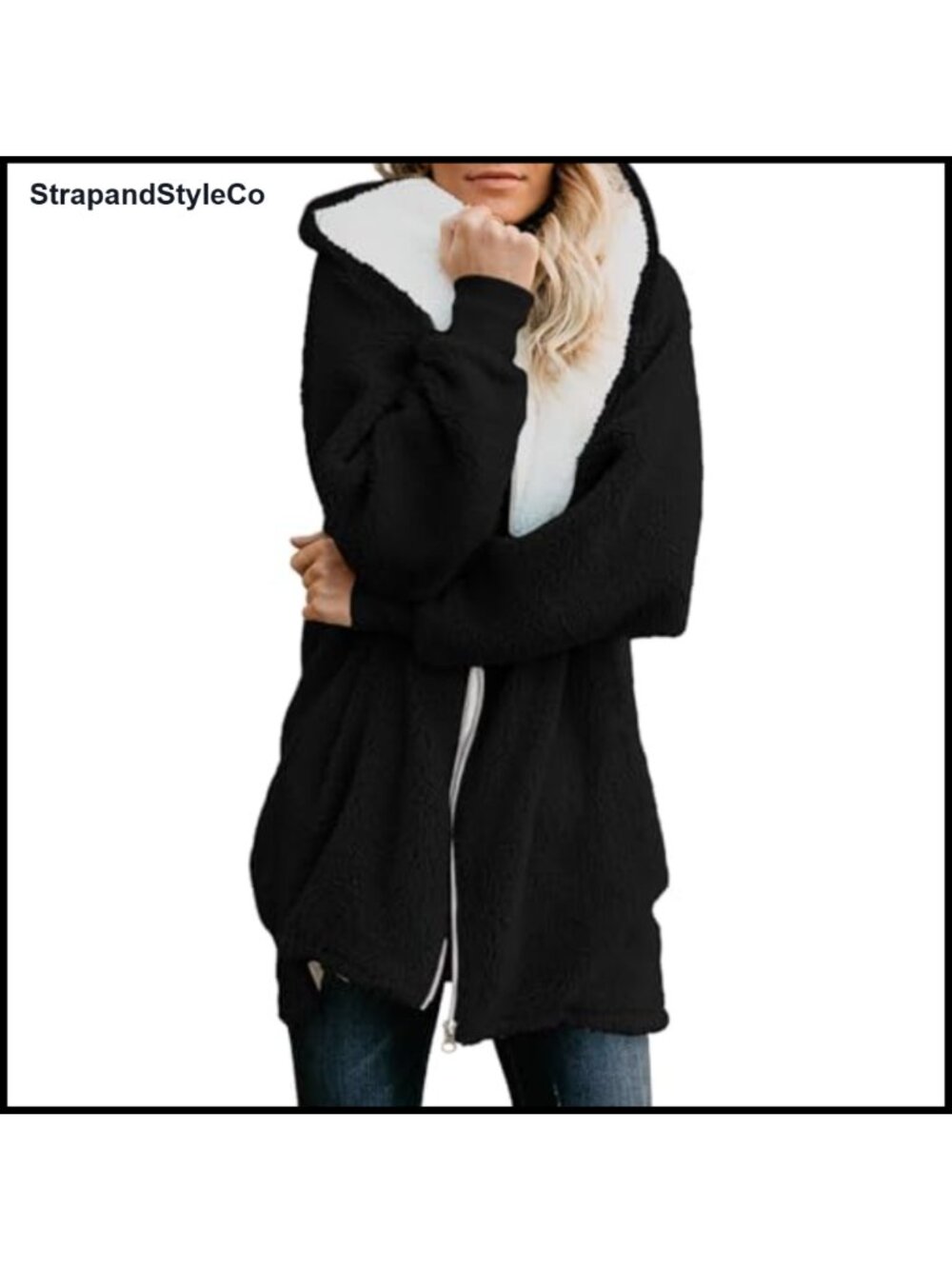Oversized Sherpa Fleece Zip Up Jacket Hooded Loose Fit